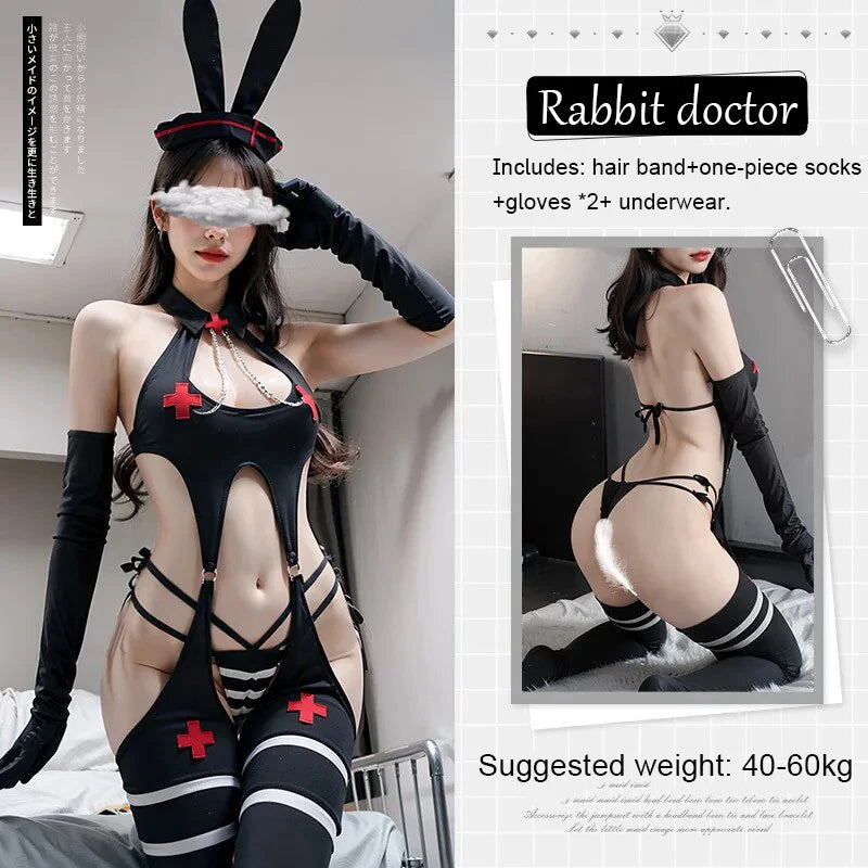 Sexy Bunny Girl Cosplay Costumes Bunny Nurse Hot Roleplay Outfit Erotic Lingerie Bodysuit Suit Halloween Sex Porno Uniform Suit