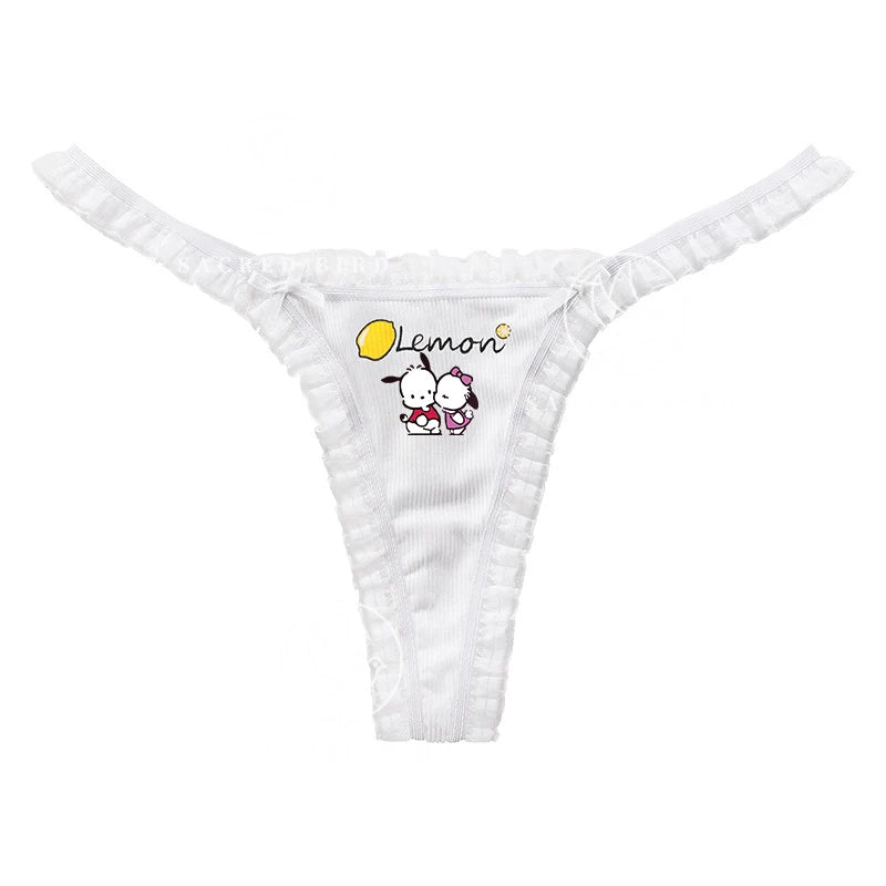 Hello Kitty Kuromi Pochacco Large Size Women Underwear Plus Thong Briefs Sexy Lingeries Shorts Lace Cartoon Cherry Underpant