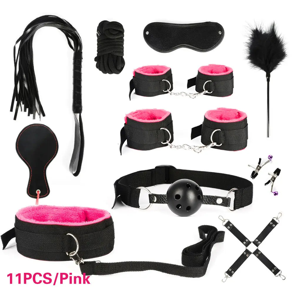 BDSM Set Kits Vibrator Adults Sex Toys Bondage for Women Couples Men Handcuffs Nipple collar Clamp Whip Spanking Sex Sexual Game