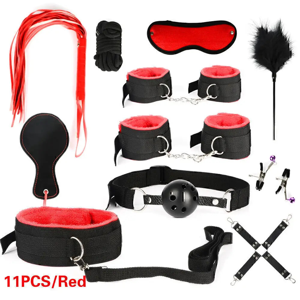 BDSM Set Kits Vibrator Adults Sex Toys Bondage for Women Couples Men Handcuffs Nipple collar Clamp Whip Spanking Sex Sexual Game