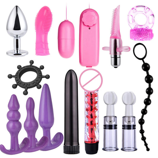 BDSM Set Kits Vibrator Adults Sex Toys Bondage for Women Couples Men Handcuffs Nipple collar Clamp Whip Spanking Sex Sexual Game