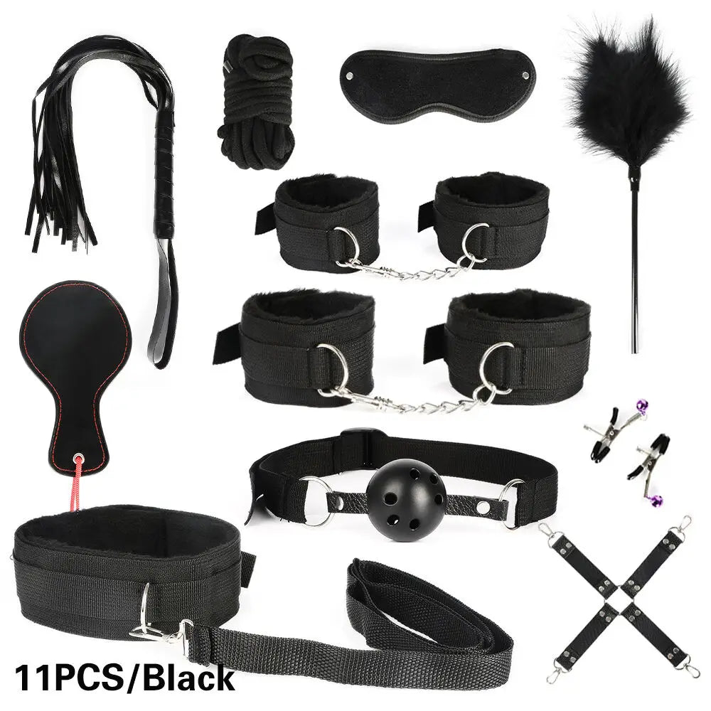 BDSM Set Kits Vibrator Adults Sex Toys Bondage for Women Couples Men Handcuffs Nipple collar Clamp Whip Spanking Sex Sexual Game