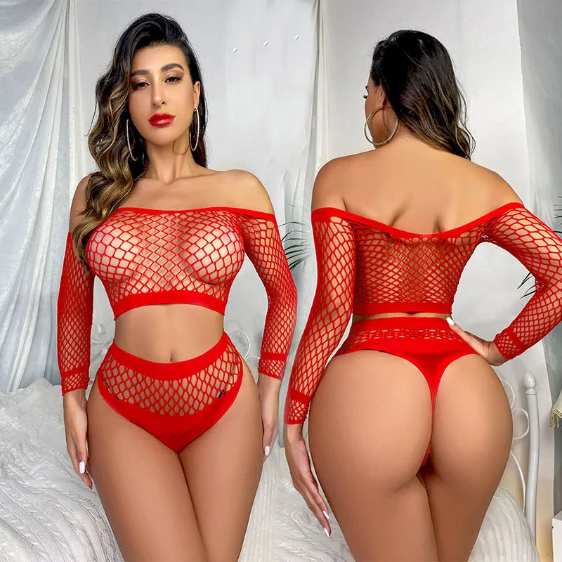 New Sexy Lingerie Woman Fishnet Bikinis Body Underwear Sexy Stockings Erotic Bodysuit Porn Costume Transparen Dress Mesh Sex Set