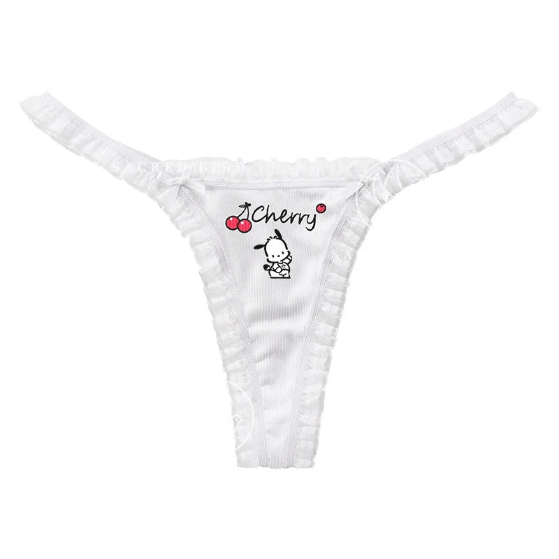 Hello Kitty Kuromi Pochacco Large Size Women Underwear Plus Thong Briefs Sexy Lingeries Shorts Lace Cartoon Cherry Underpant