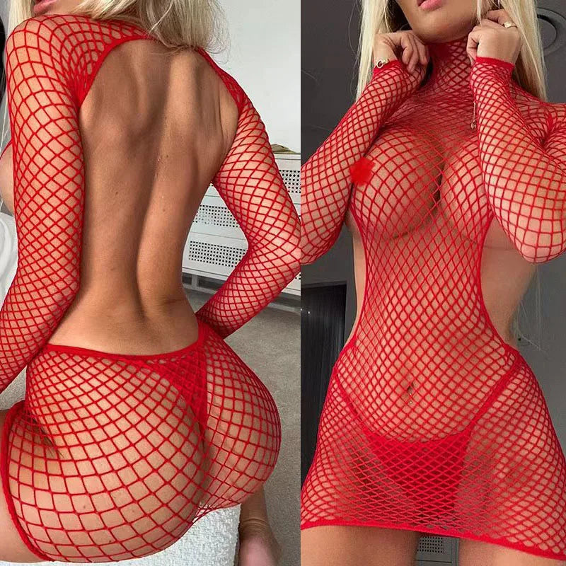 New Sexy Lingerie Woman Fishnet Bikinis Body Underwear Sexy Stockings Erotic Bodysuit Porn Costume Transparen Dress Mesh Sex Set