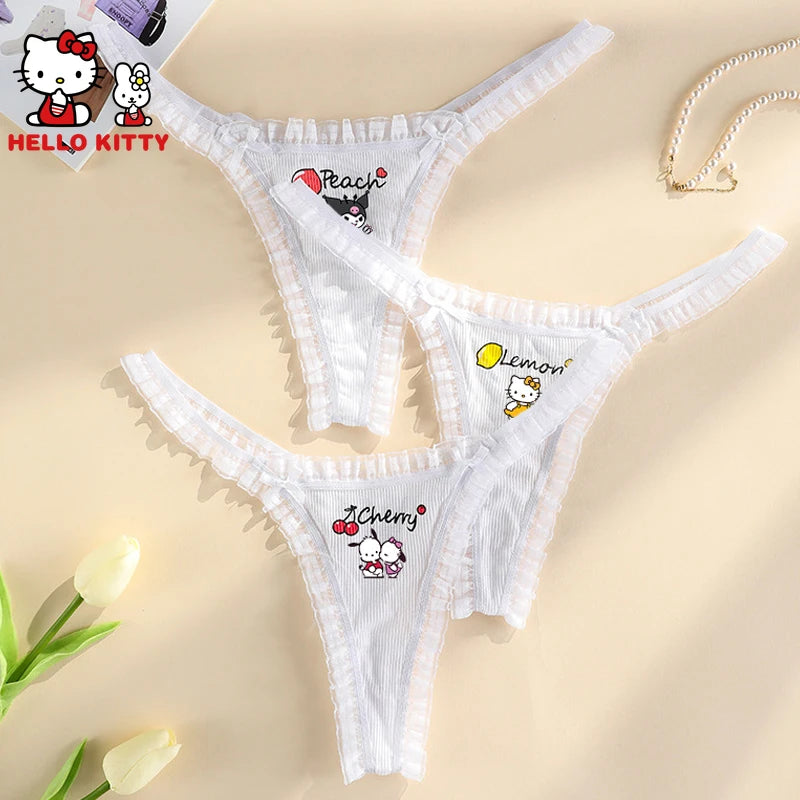 Hello Kitty Kuromi Pochacco Large Size Women Underwear Plus Thong Briefs Sexy Lingeries Shorts Lace Cartoon Cherry Underpant